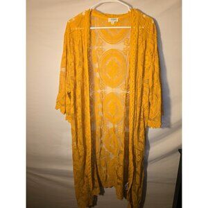 Umgee Mustard Yellow Fall Colors Long Duster Lace Cardigan Womens Size Large L